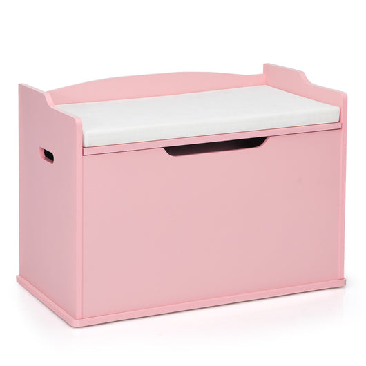 Cassa per giocattoli con 2 cerniere di sicurezza, Cassa con coperchio sollevabile Rosa-Tavoli e sedie