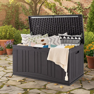 Cassa per patio 300 l contenitore in hdpe impermeabile, Cassa per patio contenitore per attrezzi da giardinaggio Marrone-Casette da giardino