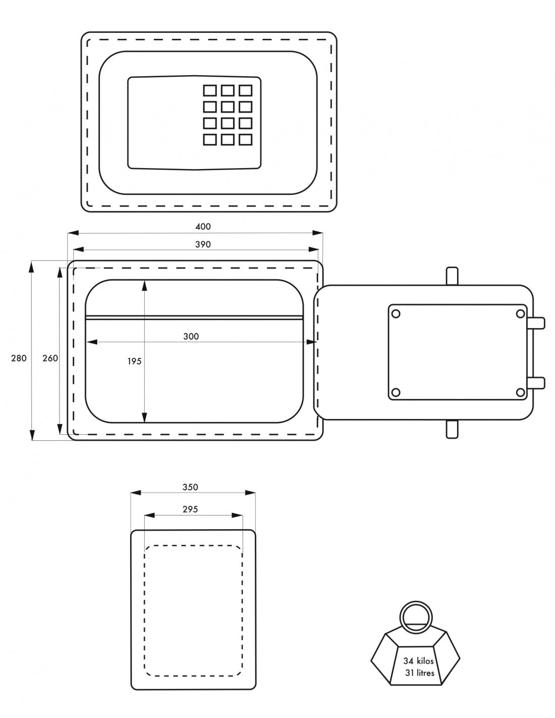 Cassaforte portavalori Rambures, 28x40x35cm, serratura a combinazione, chiavi d'emergenza  - THIRARD