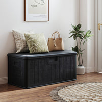 Panca di stoccaggio in resina per interni ed esterni con coperchio bloccabile, 378 L grande cassapanca da giardino da patio Nero-Panchine