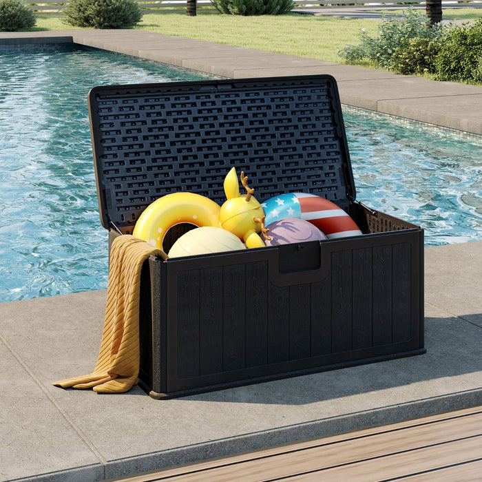 Panca di stoccaggio in resina per interni ed esterni con coperchio bloccabile, 378 L grande cassapanca da giardino da patio Nero-Panchine