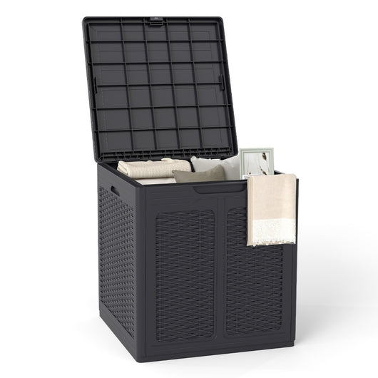 Cassapanca per esterno in plastica resistente a tutte le intemperie per attrezzi da giardino-Contenitore da esterno da 145 L con motivo rattan Marrone