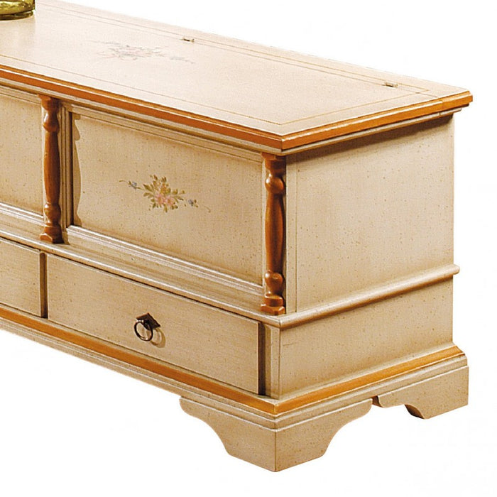 Cassapanca in legno 2 cassetti avorio con profilo ocra l.120 x p.46 h.51 (1347) - Mobili 2G