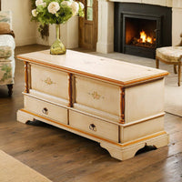 Cassapanca in legno 2 cassetti avorio con profilo ocra l.120 x p.46 h.51 (1347) - Mobili 2G