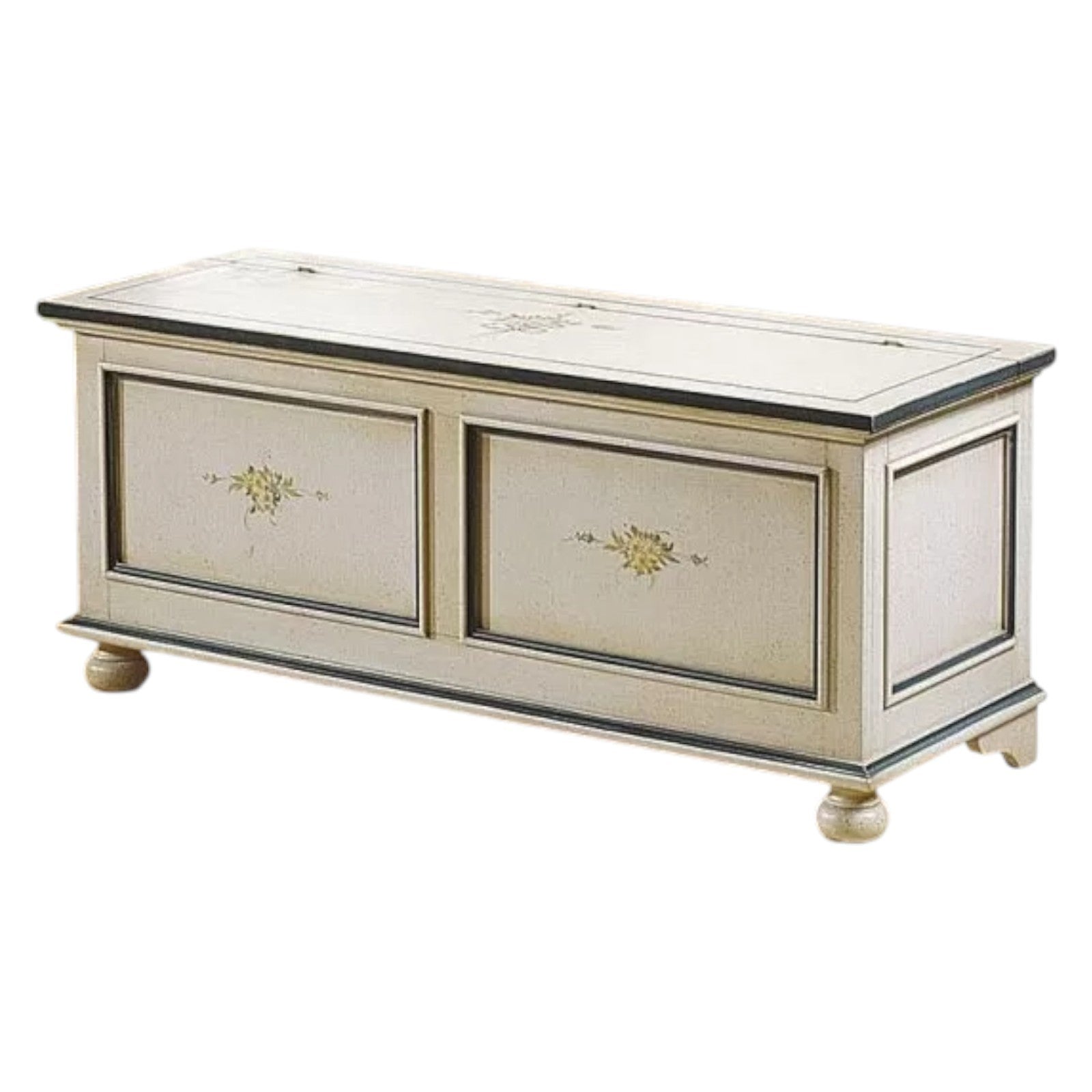 Cassapanca in legno bianco con profilo azzurro l.100 x p.44 h.51 (1348) - Mobili 2G