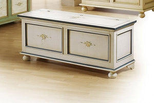 Cassapanca in legno bianco con profilo azzurro l.100 x p.44 h.51 (1348) - Mobili 2G