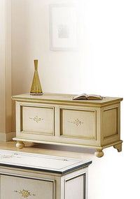 Cassapanca in legno laccato avorio con profilo verde l.120x p.44 h.51 (1348) - Mobili 2G