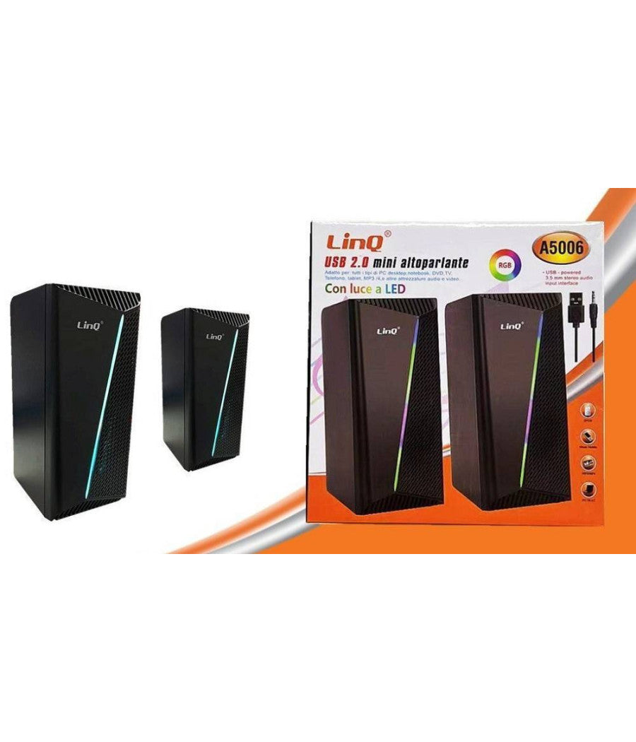 Casse Altoparlanti Gaming Stereo Usb 2.0 Luce Rgb Pc Dvd Tv Mp3 Tablet 6w A5006         