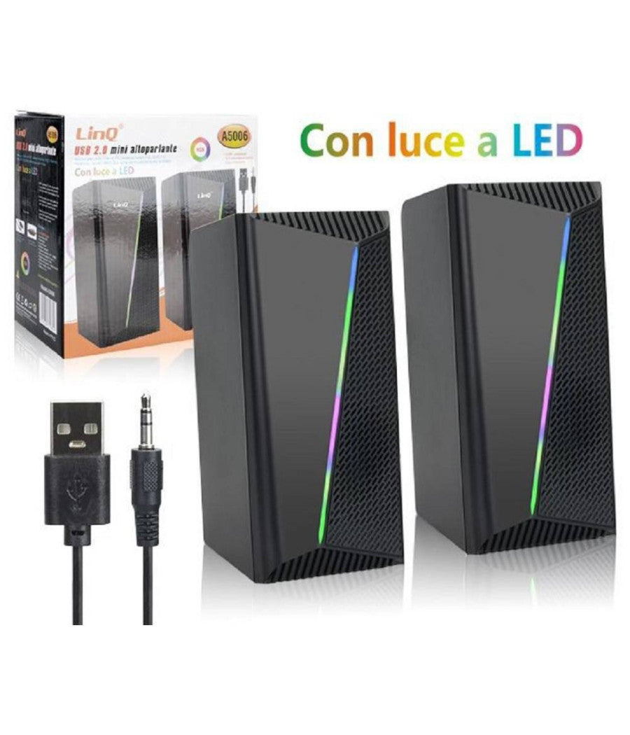 Casse Altoparlanti Gaming Stereo Usb 2.0 Luce Rgb Pc Dvd Tv Mp3 Tablet 6w A5006         