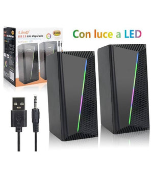 Casse Altoparlanti Gaming Stereo Usb 2.0 Luce Rgb Pc Dvd Tv Mp3 Tablet 6w A5006         