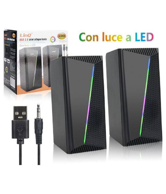 Casse Altoparlanti Gaming Stereo Usb 2.0 Luce Rgb Pc Dvd Tv Mp3 Tablet 6w A5006         