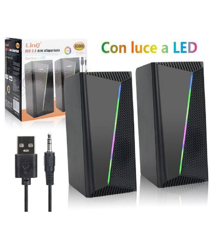 Casse Altoparlanti Gaming Stereo Usb 2.0 Luce Rgb Pc Dvd Tv Mp3 Tablet 6w A5006         