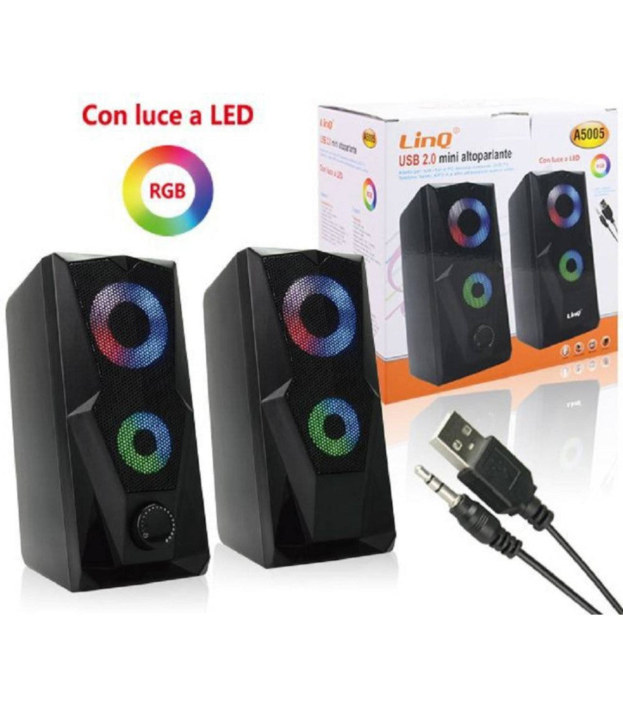 Casse Altoparlanti Stereo Usb 2.0 Con Luci Led Pc Gaming Rgb Speaker Tv Mp3 A5005         