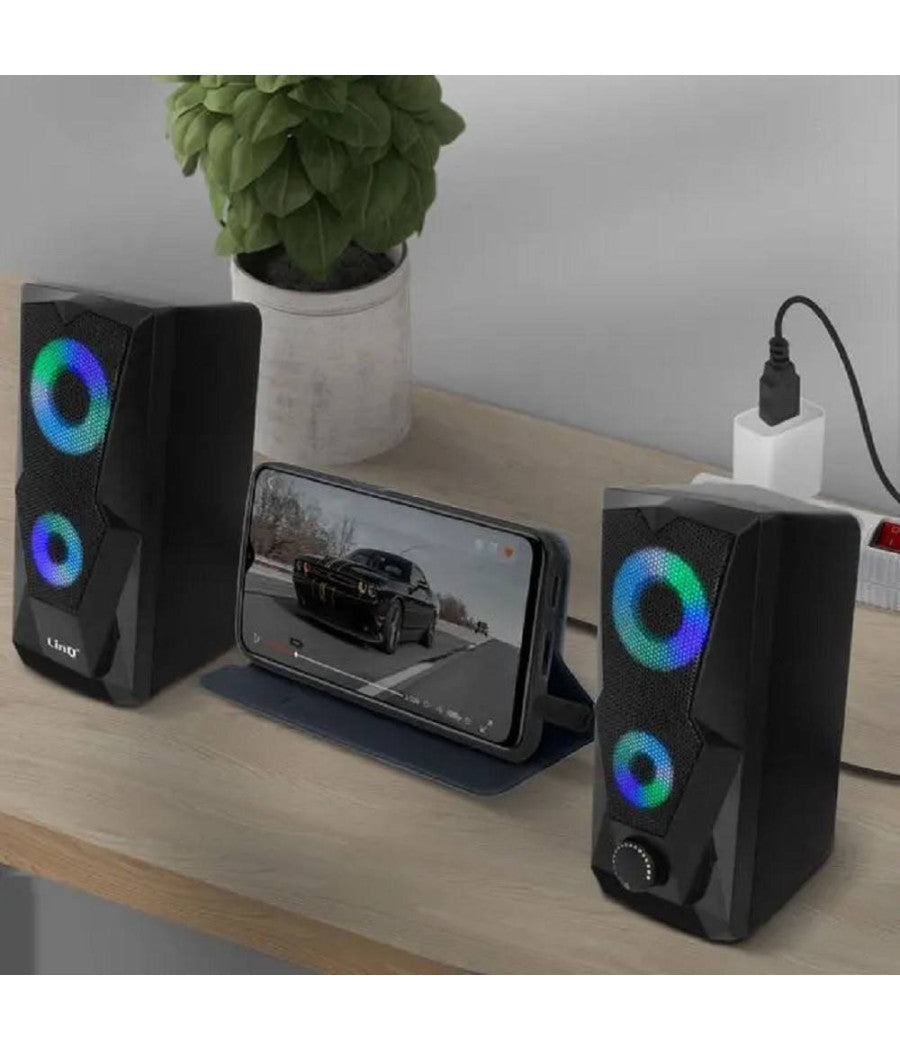 Casse Altoparlanti Stereo Usb 2.0 Con Luci Led Pc Gaming Rgb Speaker Tv Mp3 A5005         