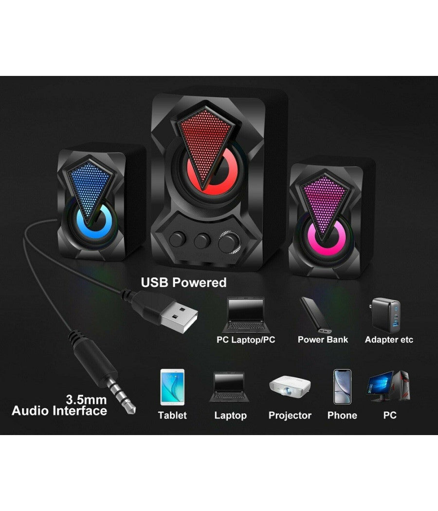 Casse Audio 2.0 Aux Usb Altoparlanti Subwoofer Rgb Per Pc Notebook 5+3 W Ab-d391         