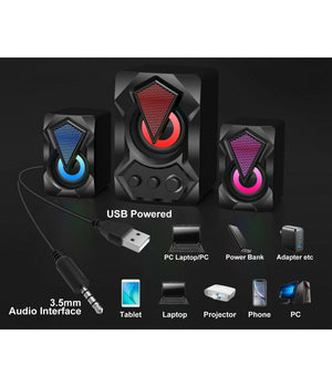 Casse Audio 2.0 Aux Usb Altoparlanti Subwoofer Rgb Per Pc Notebook 5+3 W Ab-d391         