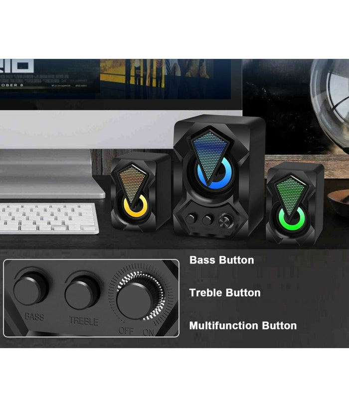 Casse Audio 2.0 Aux Usb Altoparlanti Subwoofer Rgb Per Pc Notebook 5+3 W Ab-d391         