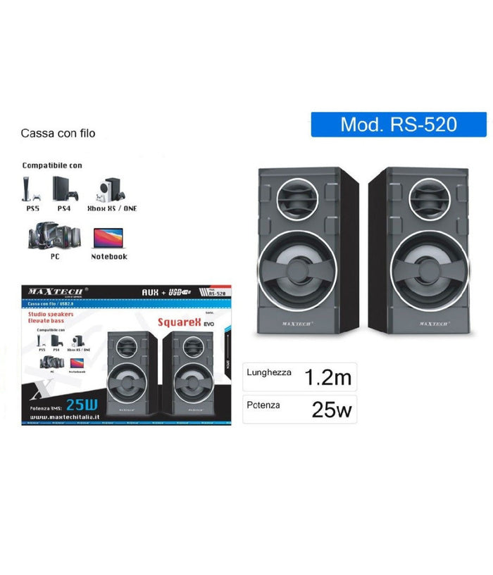 Casse Pc Xbox Stereo Aux Multimedia Digital Audio Jack 3.5mm 25w Ca-ss002 Rs-520         