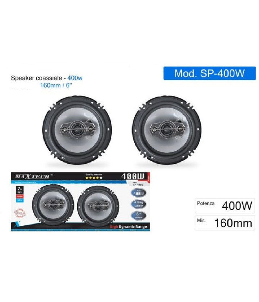 Casse Per Auto 400w Audio Volume 4 Vie Speaker Coassiale Maxtech Musica Sp-400w         