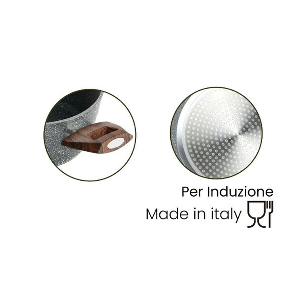 Trade Shop - Casseruola Con 2 Manici Legno Pentola Antiaderente Antigraffio Per Induzione Da ø16 A 24cm -