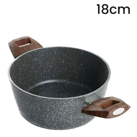 Trade Shop - Casseruola Con 2 Manici Legno Pentola Antiaderente Antigraffio Per Induzione Da ø16 A 24cm -    -diametro 18cm   -