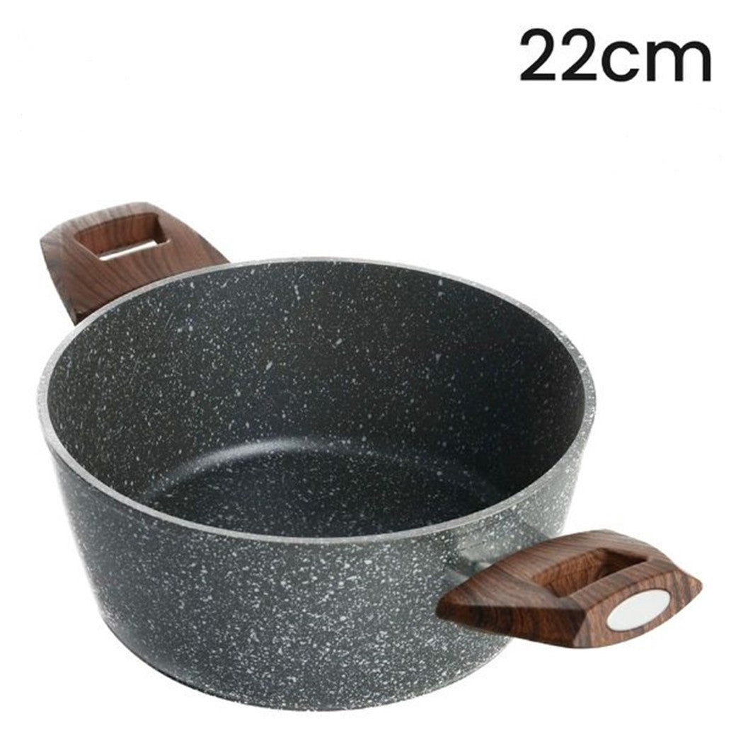 Trade Shop - Casseruola Con 2 Manici Legno Pentola Antiaderente Antigraffio Per Induzione Da ø16 A 24cm -    -diametro 22cm   -