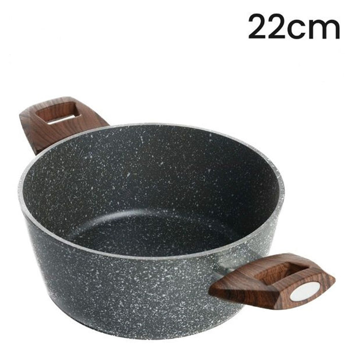 Trade Shop - Casseruola Con 2 Manici Legno Pentola Antiaderente Antigraffio Per Induzione Da ø16 A 24cm -    -diametro 22cm   -