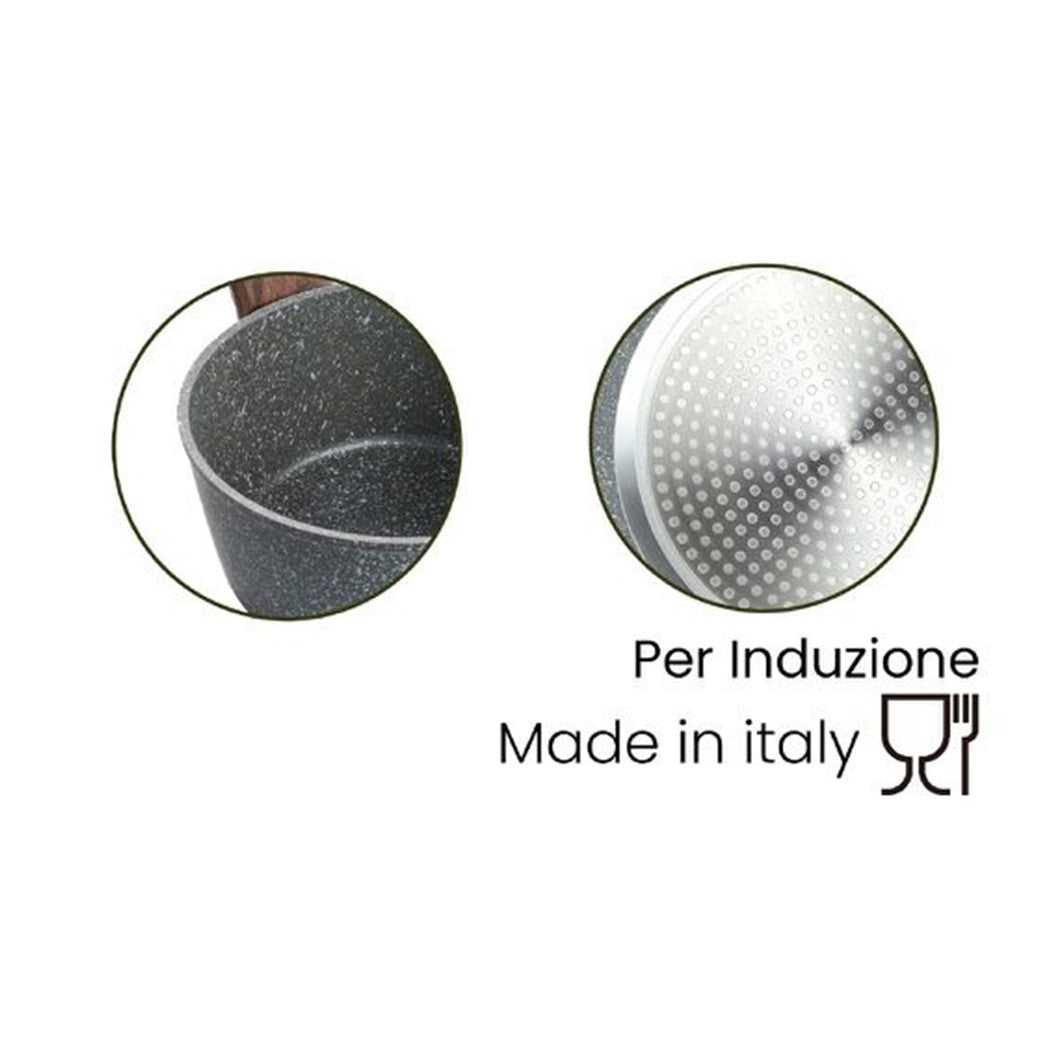 Trade Shop - Casseruola Con Manico Legno Pentola Antiaderente Antigraffio Per Induzione Da ø16 A 20cm -