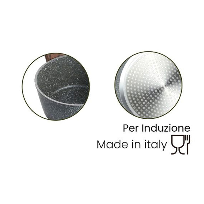Trade Shop - Casseruola Con Manico Legno Pentola Antiaderente Antigraffio Per Induzione Da ø16 A 20cm -