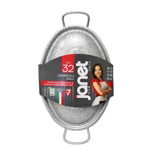 Trade Shop - Casseruola Ovale Con Coperchio 2 Manici 32cm Rivestimento Antiaderente 7 Strati 042771m -