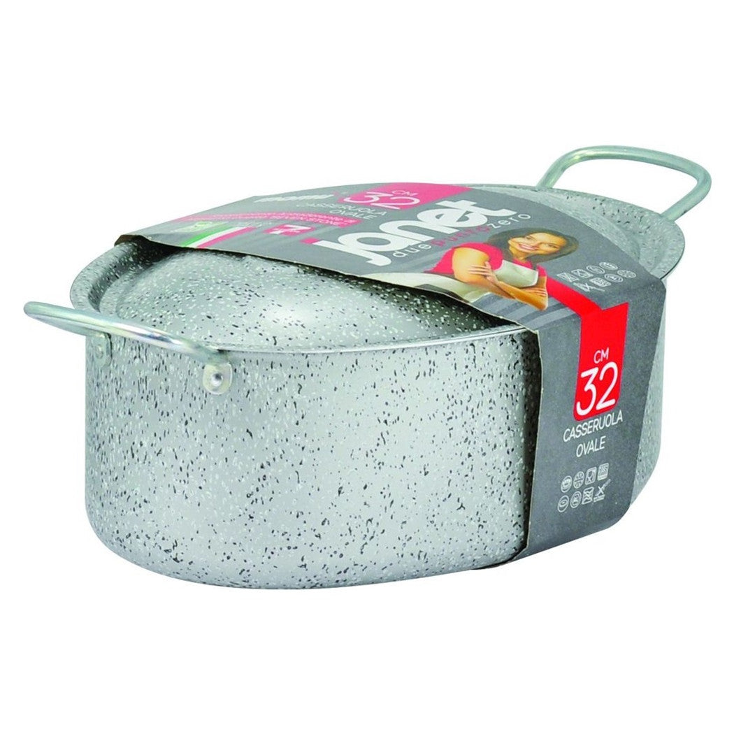 Trade Shop - Casseruola Ovale Con Coperchio 2 Manici 32cm Rivestimento Antiaderente 7 Strati 042771m -