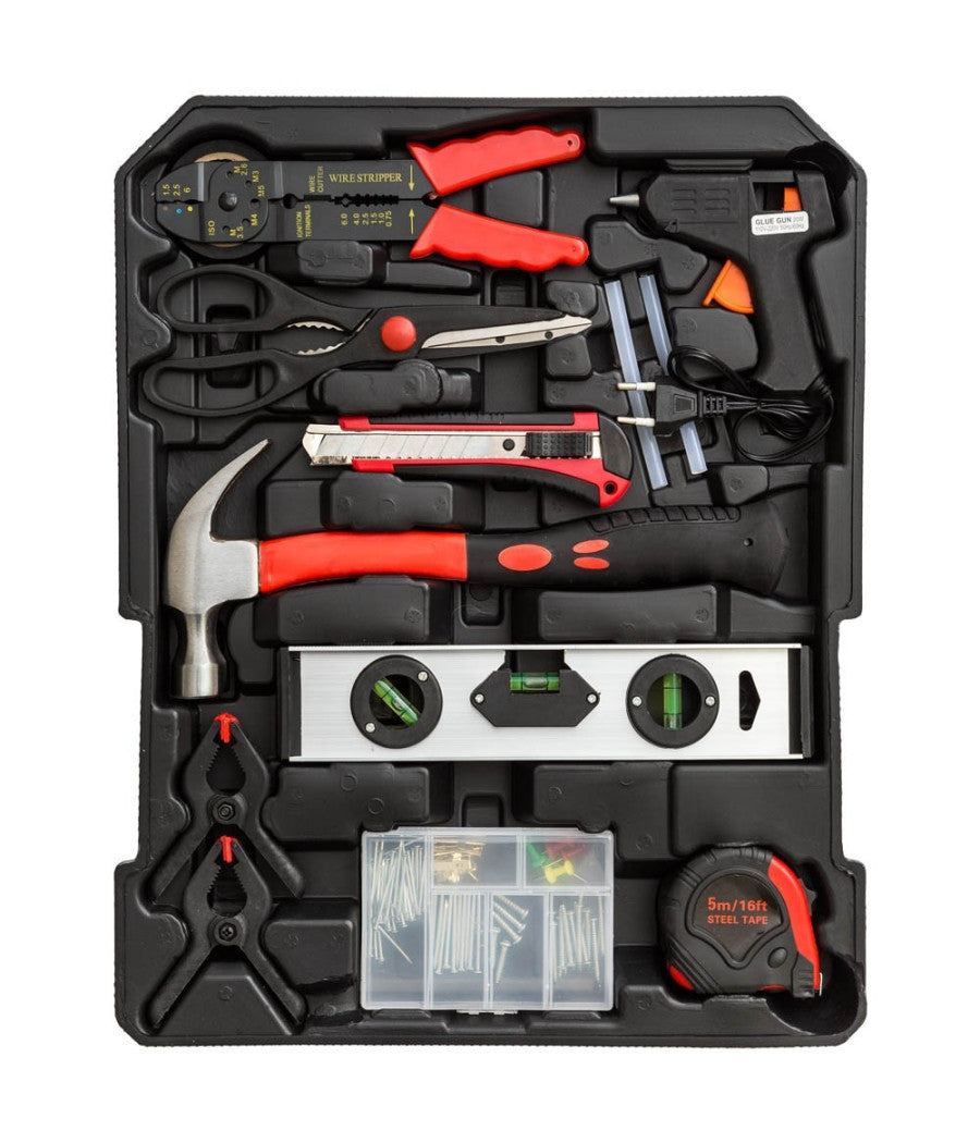 Cassetta Attrezzi A Trolley Officina Portatile Con 187 Utensili 4 Scomparti         