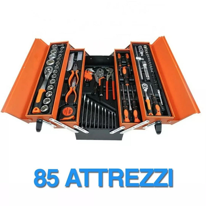 Cassetta attrezzi completa di 85 utensili a 5 scomparti chiavi cricchetti pinze - ZENCOCCO