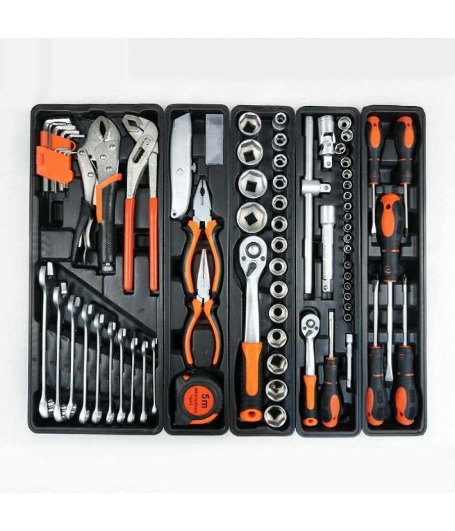 Cassetta Attrezzi Completa Di 85 Utensili A 5 Scomparti Chiavi Cricchetti Pinze         
