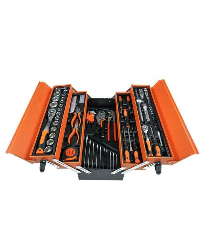 Cassetta Attrezzi Completa Di 85 Utensili A 5 Scomparti Chiavi Cricchetti Pinze         