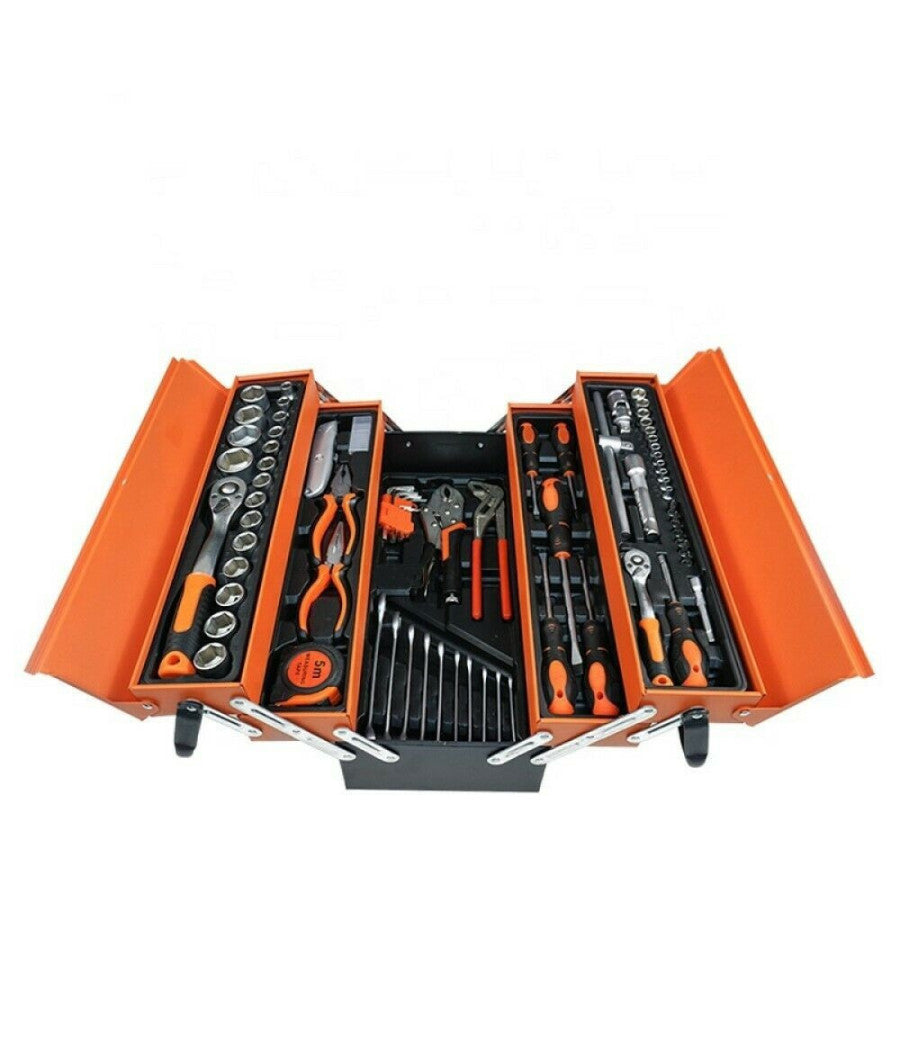 Cassetta Attrezzi Completa Di 85 Utensili A 5 Scomparti Chiavi Cricchetti Pinze         