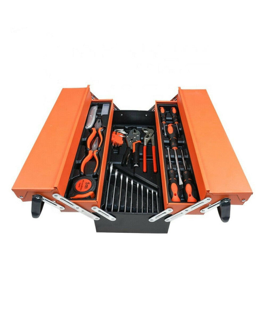 Cassetta Attrezzi Completa Di 85 Utensili A 5 Scomparti Chiavi Cricchetti Pinze         