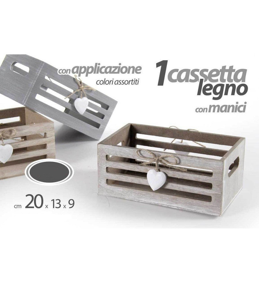 Cassetta Cassettina Cuore Portaoggetti Manici In Legno 20x13x9cm 3 Colori 762444         