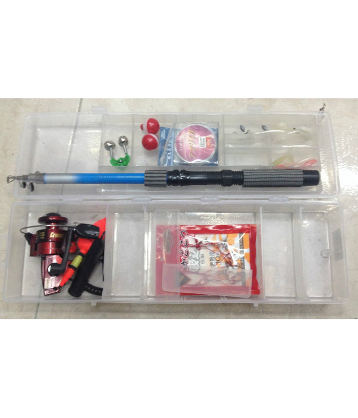 Cassetta Completa Kit Canna Da Pesca Mulinello Esche Artificiali Galleggiante         