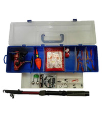 Cassetta Completa Kit Canna Da Pesca Mulinello Esche Artificiali Galleggiante         