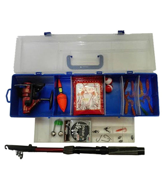 Cassetta Completa Kit Canna Da Pesca Mulinello Esche Artificiali Galleggiante         