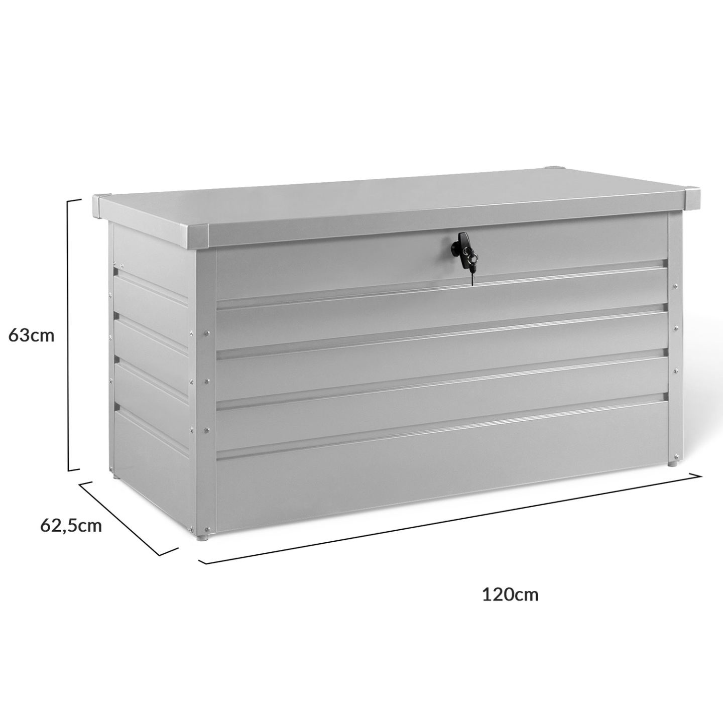 IDMarket - Cassetta da giardino in metallo grigio chiaro con serratura 350L 120x62,5x63 cm