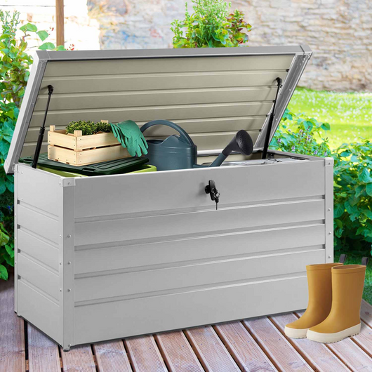 IDMarket - Cassetta da giardino in metallo grigio chiaro con serratura 350L 120x62,5x63 cm