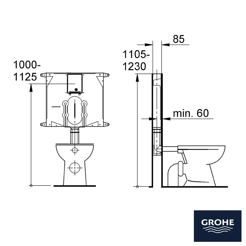 Cassetta di risciacquo 80 mm con canotto per WC Grohe da incasso