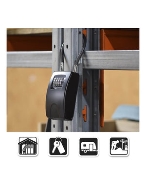 Cassetta porta chiavi a combinazione, 4 cifre, in acciaio, 47x75mm, con cavo, nera - THIRARD