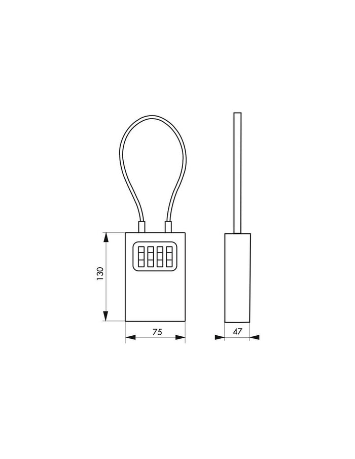 Cassetta porta chiavi a combinazione, 4 cifre, in acciaio, 47x75mm, con cavo, nera - THIRARD