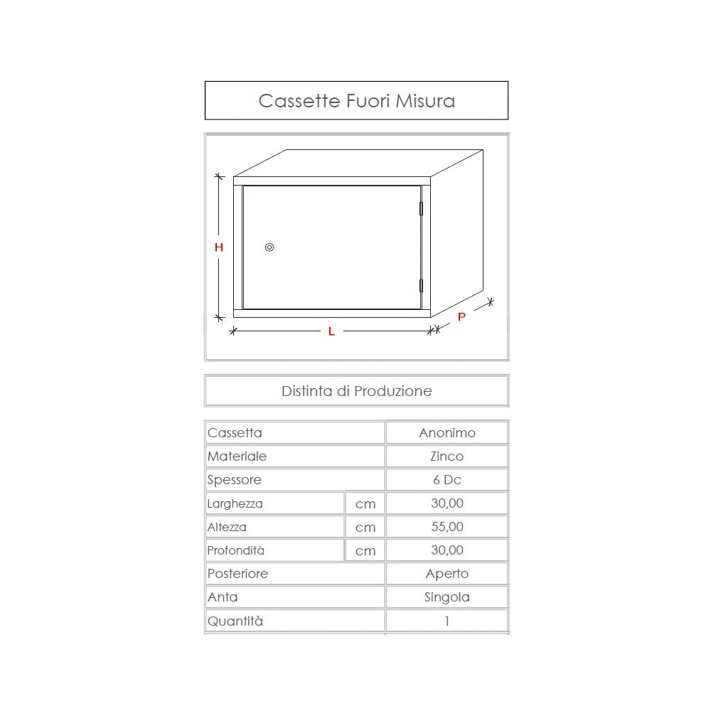 Cassetta gas h 55 x l 30 x p 30cm cassonetto contenitore zincato per contatore