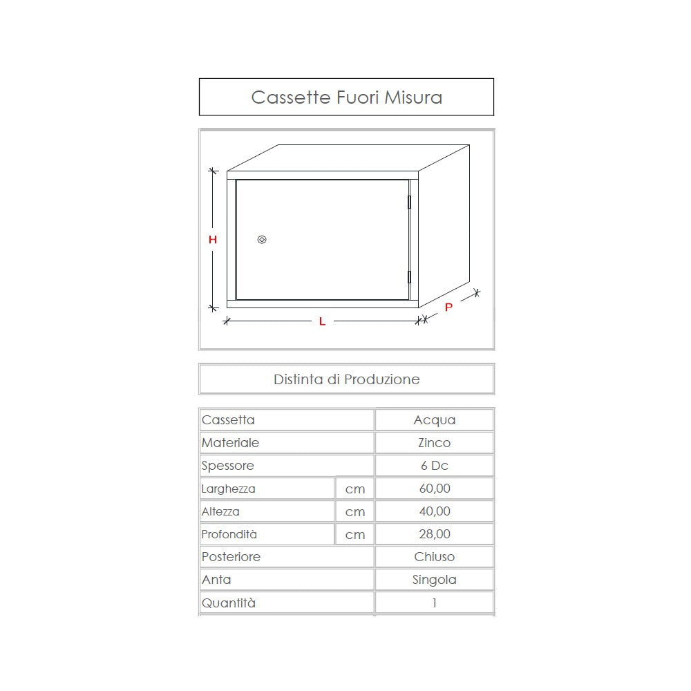 Cassetta per contatore acqua l 60 x h 40 x p 28cm con schienale per chiusura posteriore
