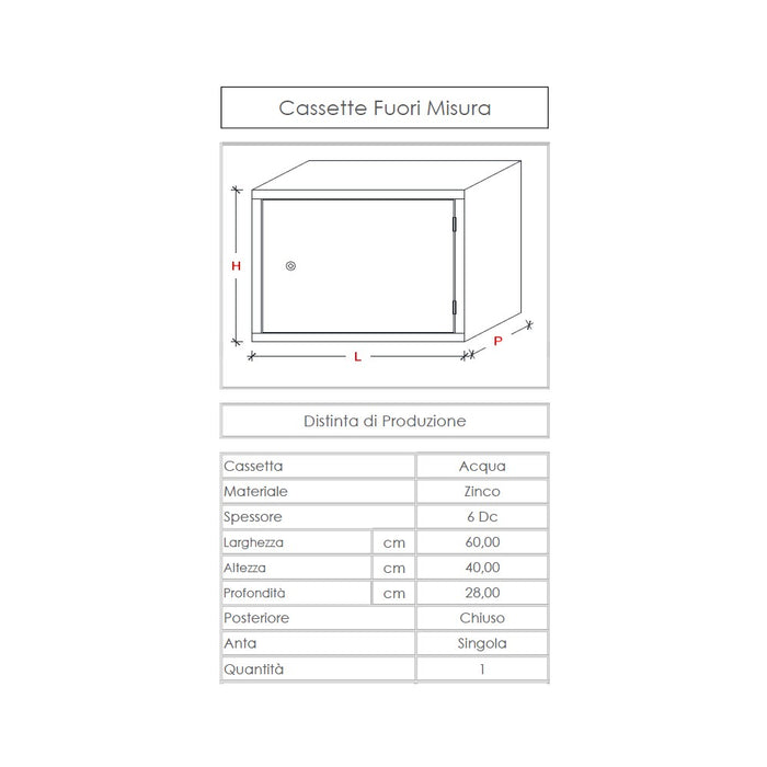 Cassetta per contatore acqua l 60 x h 40 x p 28cm con schienale per chiusura posteriore