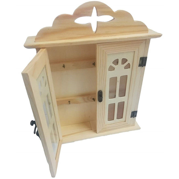 Trade Shop - Cassetta Porta Chiavi 2 Ante Vetro Portachiavi Appendichiavi Casetta Legno Casa -